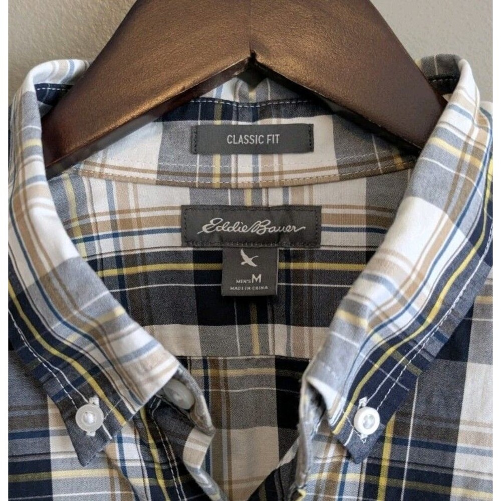 Eddie Bauer Shirt Mens Medium Blue White Check Button Down Classic Fit M Dress
